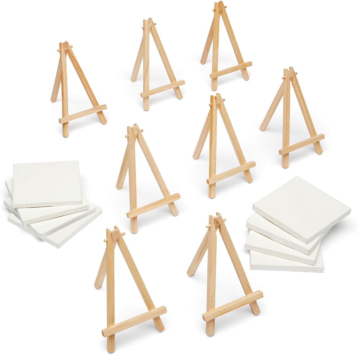 KINGART 856-8 White Mini 4x4 Stretched Artist Canvas with Display Easels Value Pack