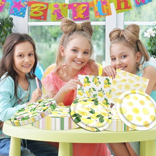 Lemon Yellow Party Plates Napkins Set for Summer Events