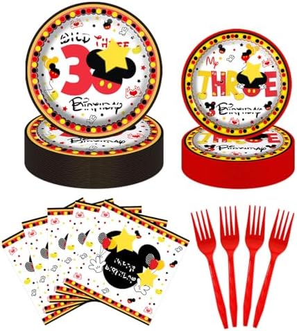 XXDecor 80 Pcs Red Cartoon Birthday Plates and Napkins Set