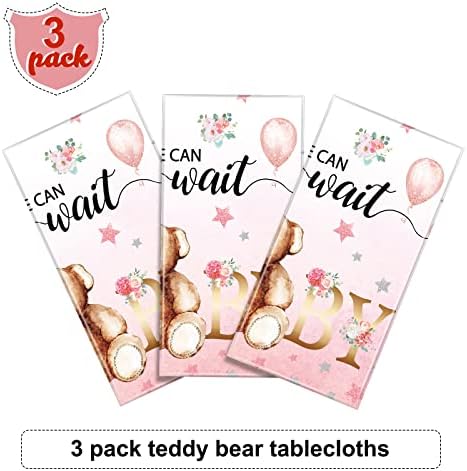 Tegeme Bear Baby Shower Tablecloth 54x108 Inch Pink 3 Pack