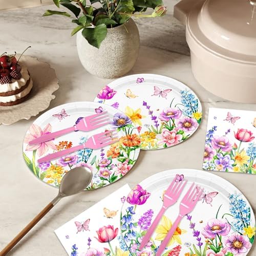 48Pcs Wild Floral Paper Plates Set for Party Decorations