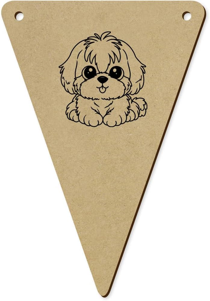 5 x 140mm Cute Shih Tzu Dog Wooden Bunting Flags