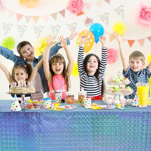 4 Pack Iridescent Blue Laser Tablecloths for Parties