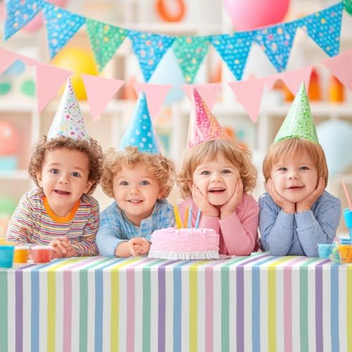 OQOQ Colorful Striped Tablecloths 3 Pack 54x108 Inches