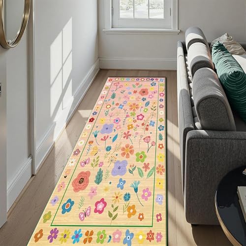 XiaYun Spring Bohemian Floral Runner Rug 33x10ft Pale Pink