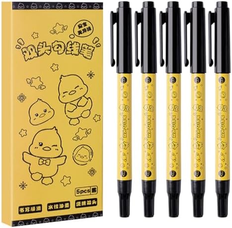 5 Pcs Cute Duck Black Drawing Pens Dual Tip Art Pens