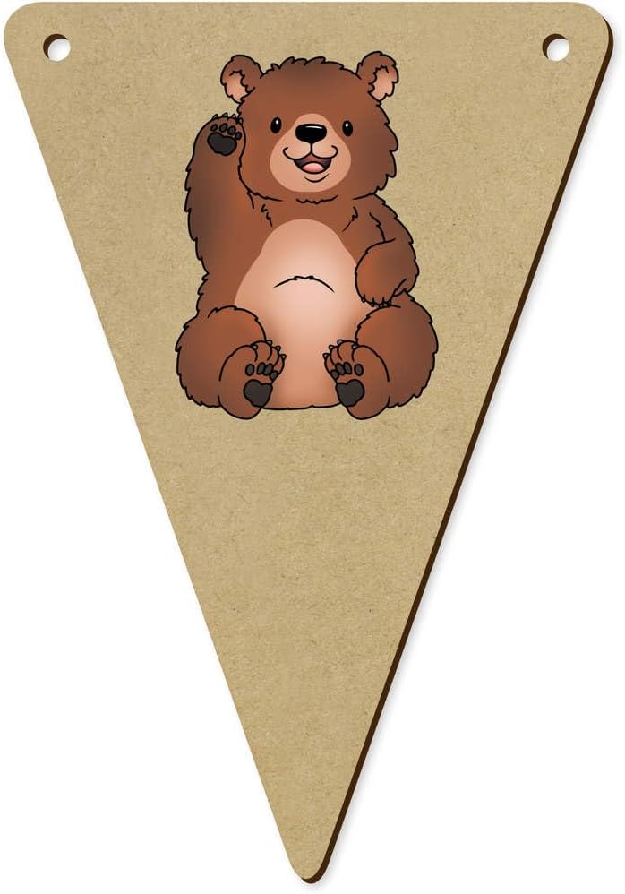 5 Waving Grizzly Bear Wooden Bunting Flags BN00088043