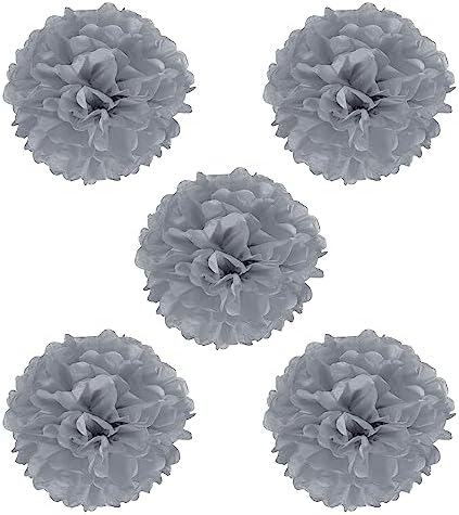 PATIKIL 8 Inch Grey Tissue Pom Poms Flowers 5 Pack