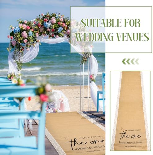 Tondiamo 40 Inch x 15 Ft Burlap Wedding Aisle Runner with Lace