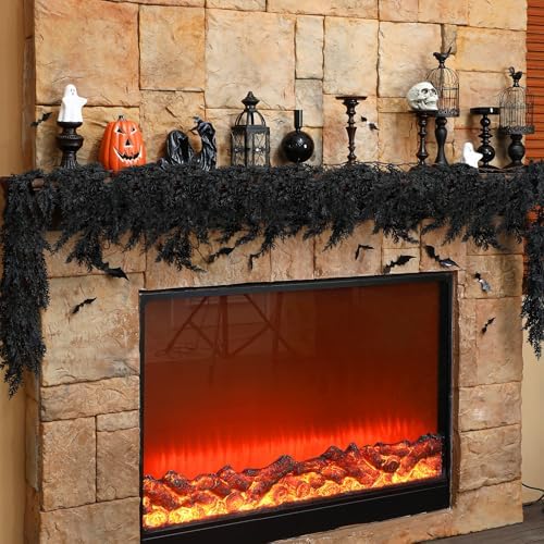 XunYee 6 Foot Black Halloween Garland for Home Decor