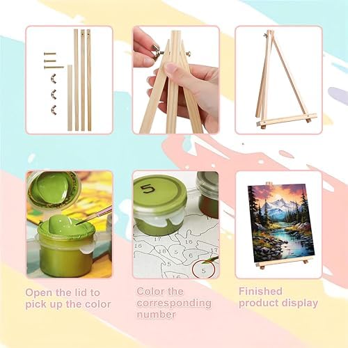 Mountain Paint by Numbers for Adults with Framed Canvas and Wooden Easel