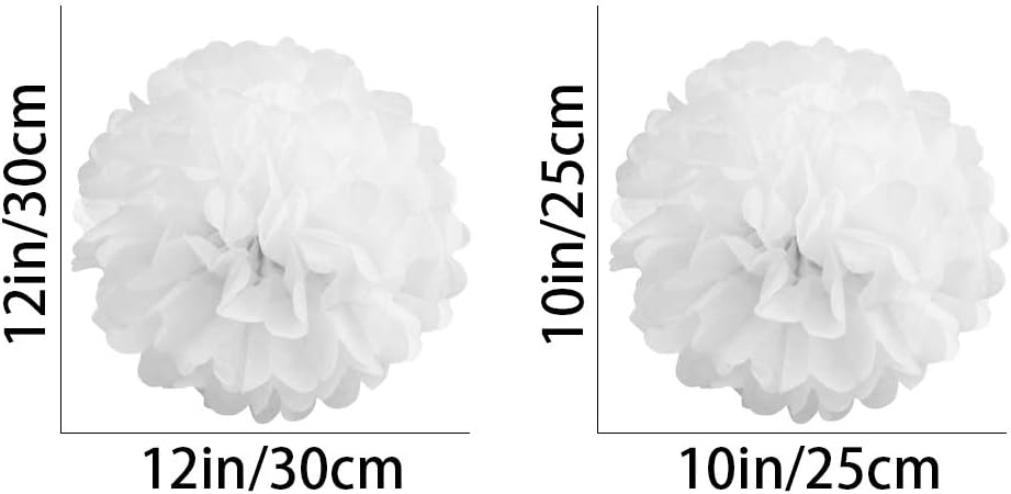 White Paper Pom Poms - 10 Inch 12 Inch - 12 PCS Party Decorations