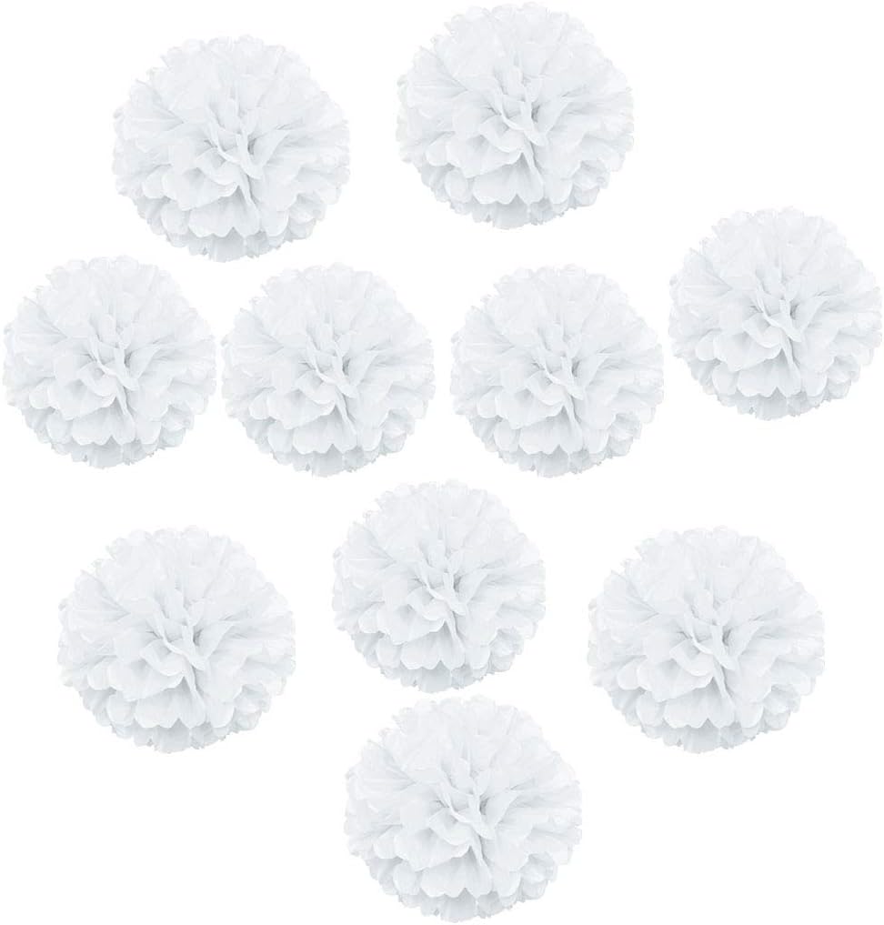 10PCS White Tissue Paper Pom Poms DIY Hanging Decor