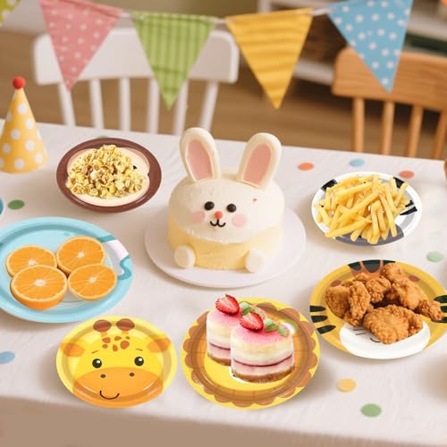 180 Pcs Jungle Animal Paper Plates and Napkins Set