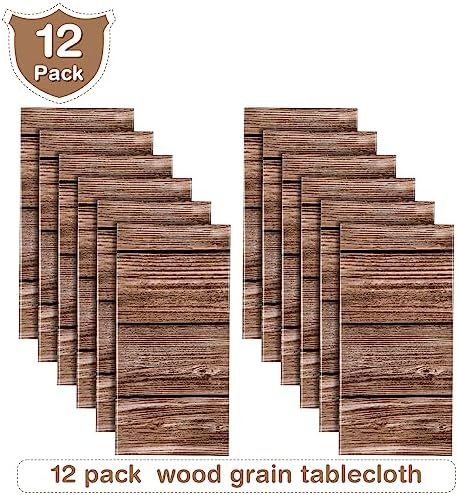 Tatuo 12-Pack Rustic Plastic Table Covers with Wood Grain