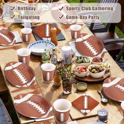 Durony 144 Pieces Football Themed Disposable Plates Set