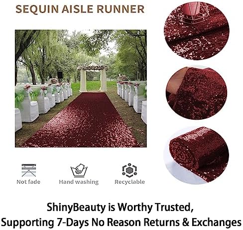 ShinyBeauty Sequin Aisle Runner Rug 4x15FT Sparkly Burgundy Carpet for Wedding and Party Decor