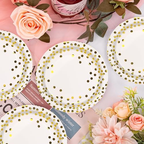 201PCS White Gold Polka Dot Party Supplies for 25 Guests