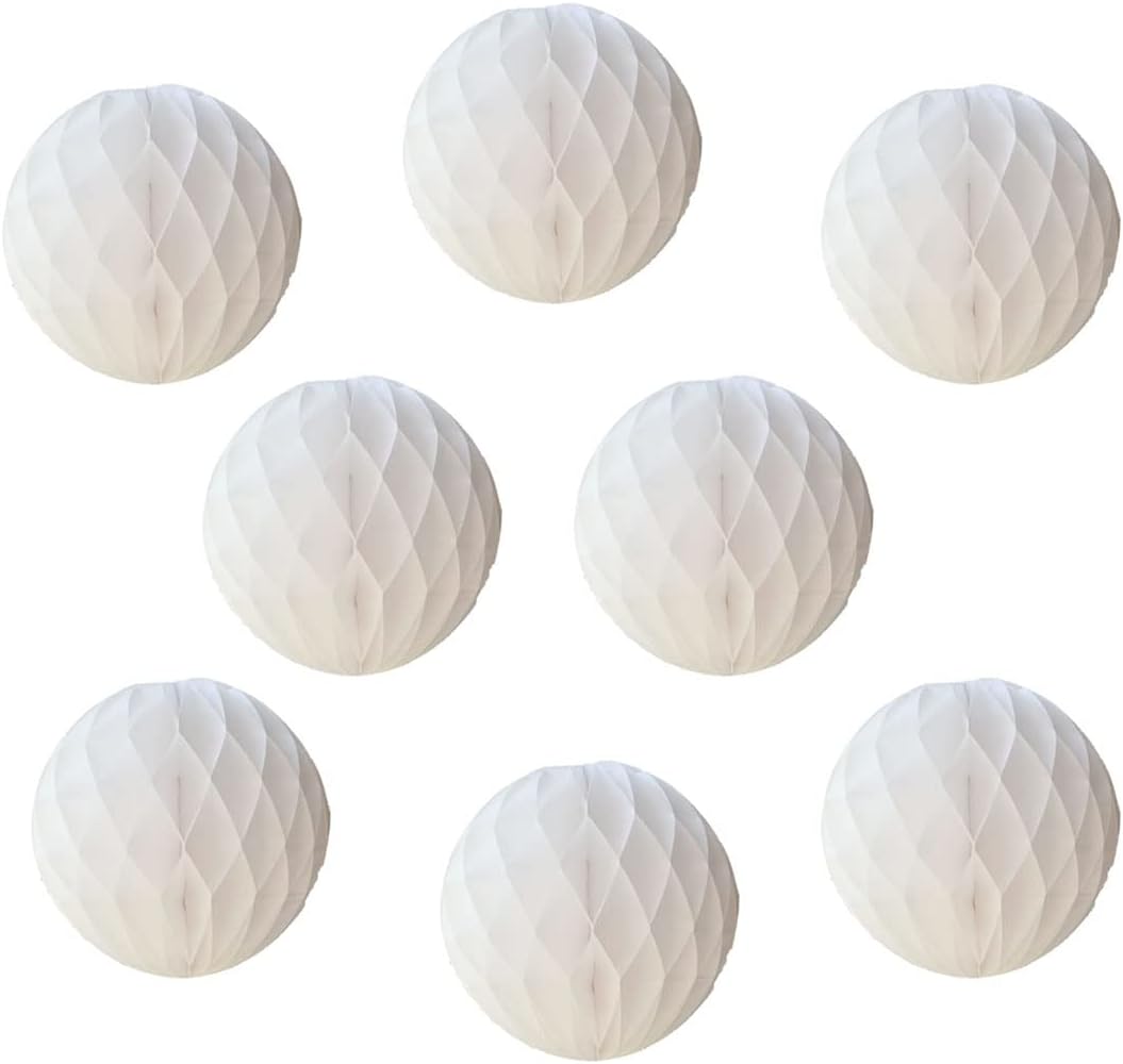 8pcs 8inch White Honeycomb Decorative Balls for Home and Party Decor