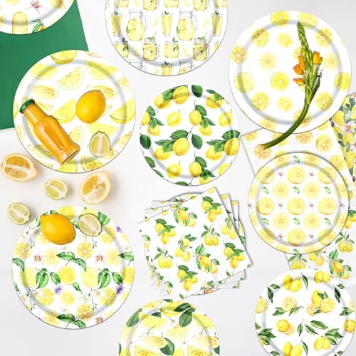 Lemon Yellow Party Plates Napkins Set for Summer Events