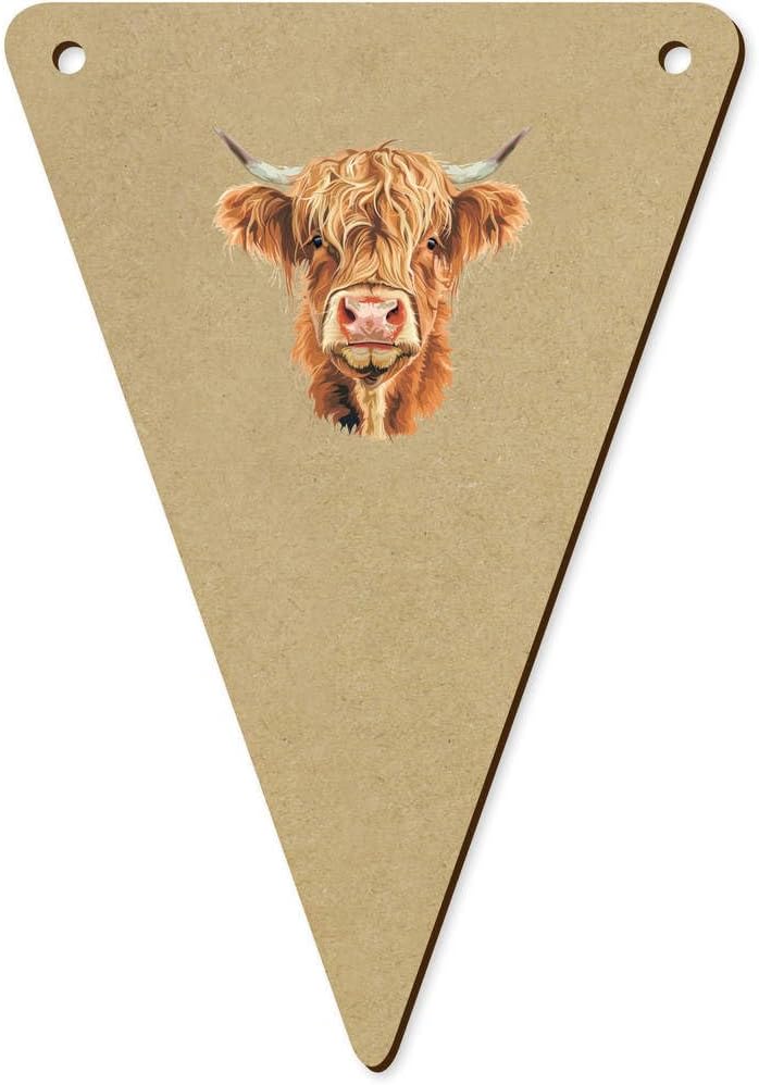 5 Piece 140mm Highland Cow Head Wooden Bunting Flags