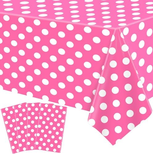 4 Pack Pink White Polka Dots Rectangular Tablecloths for Parties and Home Use