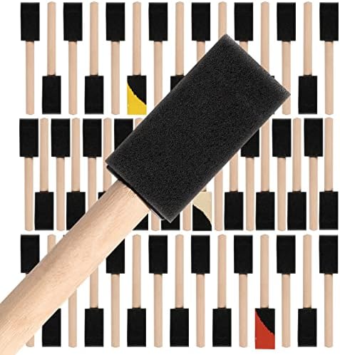 Mister Rui 50 Pack Foam Paint Brushes 1 Inch Wood Handle