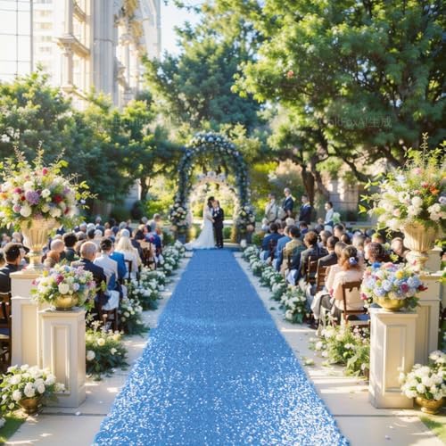 DUOBAO Baby Blue Sequin Aisle Runner for Weddings