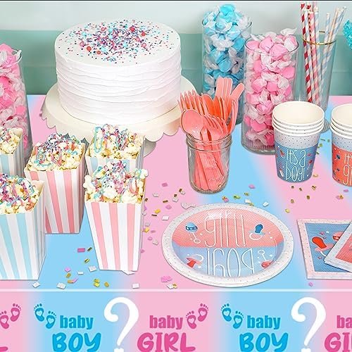 4Pcs Gender Reveal Tablecloth - Pink Blue Rectangular Table Cover for Baby Shower Decorations