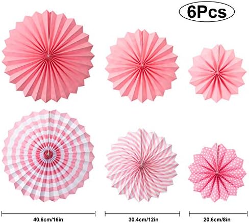 WILLBOND 24 Pcs Paper Fans Decoration Set Rose Pink