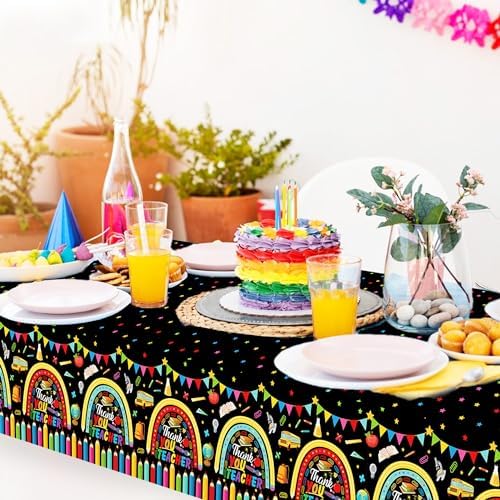 2PCS Thank You Teacher Tablecloths 87x51 Plastic Covers for School Events