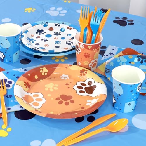 170 PCS Dog Paw Print Birthday Party Set for 24 Guests