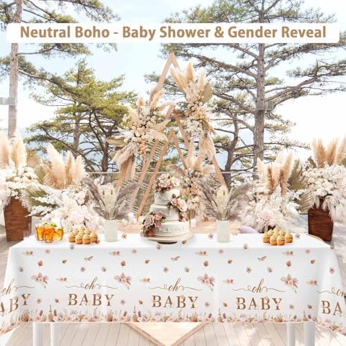 3Pcs Boho Baby Shower Tablecloths Floral Oh Baby Set