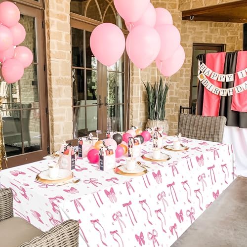 3Pcs Pink Bow Birthday Tablecloths Set for Girls Party