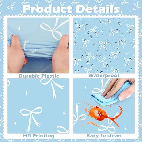 Blue Bow Tablecloths 3 Pack Waterproof Party Decor