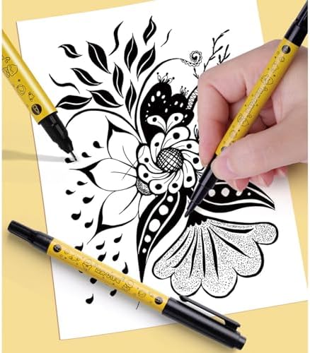 5 Pcs Cute Duck Black Drawing Pens Dual Tip Art Pens
