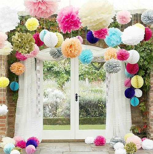 Aimto 12pcs White Paper Pom Poms Decorations for Party Ceiling Wall Hanging