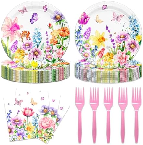 48Pcs Wild Floral Paper Plates Set for Party Decorations