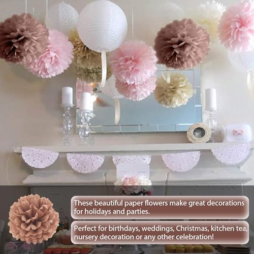 Qimoo 20pcs Coffee Paper Pom Poms Decorations