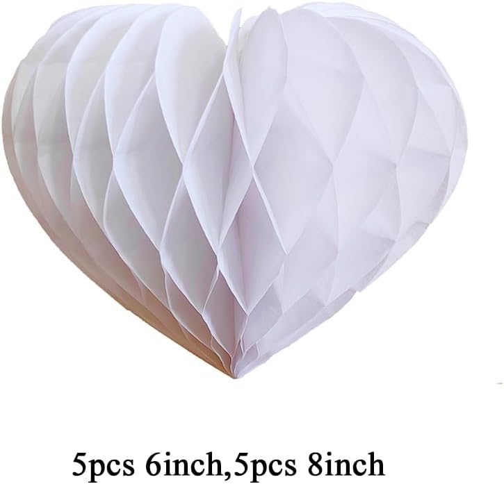Heart Shaped Honeycomb Balls Party Decor 10pcs White