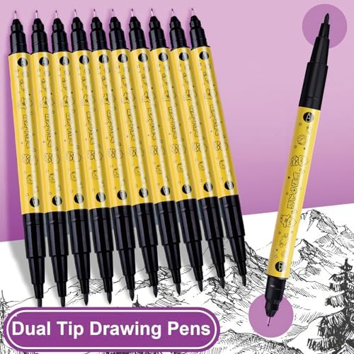 5 Pcs Cute Duck Black Drawing Pens Dual Tip Art Pens