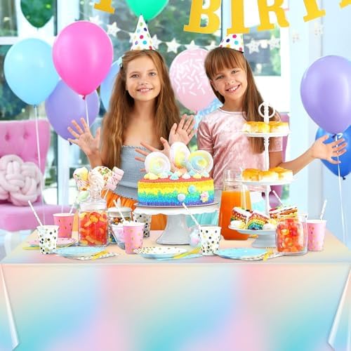 3Pcs Pastel Tablecloths Rainbow Plastic Decorations for Parties