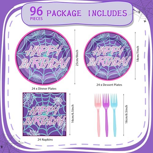 Purple Spiderweb Party Tableware Set 96 Pcs