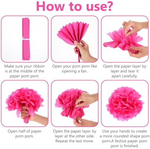 Lusofie 16pcs Hot Pink Tissue Pom Poms Decor Party Flowers