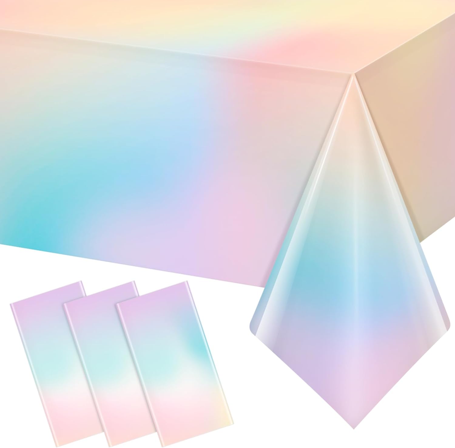 3Pcs Pastel Tablecloths Rainbow Plastic Decorations for Parties