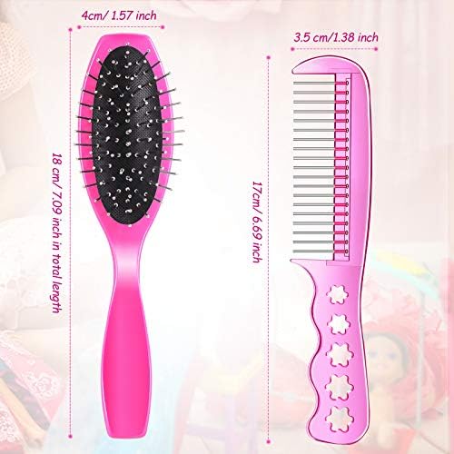 Patelai 4 Piece Plastic Pink Doll Hair Brush Set