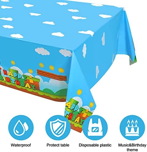 3 PCS Video Games Party Tablecloth Set 866 x 512in Plastic Table Covers for Birthday Party Decorations