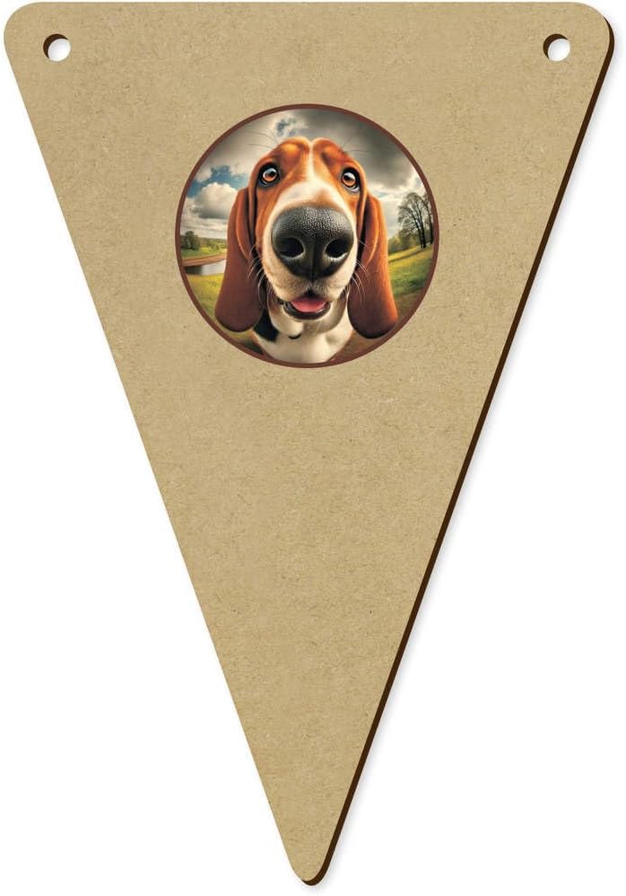 5 x 140mm Smiling Basset Hound Wooden Bunting Flags