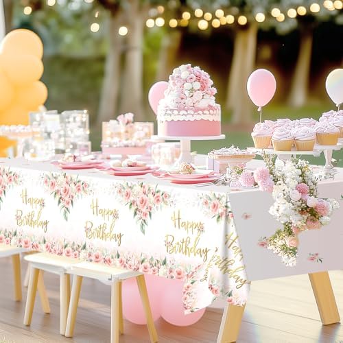 Avezano 3 Pcs Rose Gold Birthday Tablecloths for Girls Women Parties