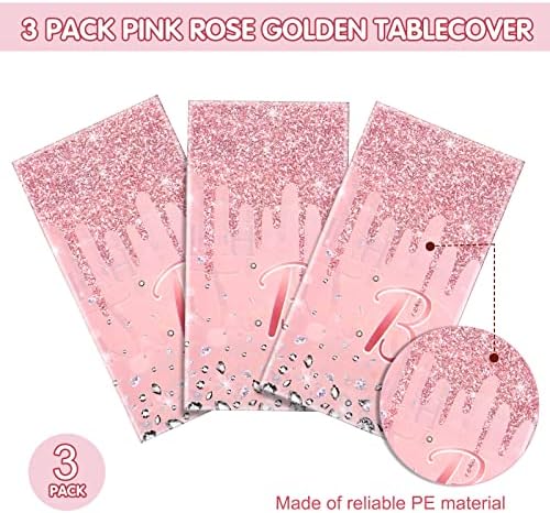 3 Pcs Pink Rose Gold Glitter Tablecloths for Parties
